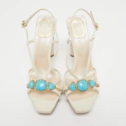 Dior Cream Leather Studded Slingback Sandals Size 40.5