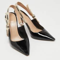 Dior Black Patent Leather J'adior Slingback Pumps Size 41