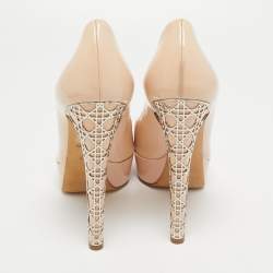 Dior Beige Patent Leather Cannage Heel Peep Toe Platform Pumps Size 40