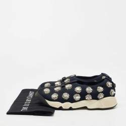 Pre Owned Dior Navy Blue Crystal Embellished Mesh Fusion Sneakers Size 38