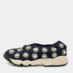 Pre Owned Dior Navy Blue Crystal Embellished Mesh Fusion Sneakers Size 38