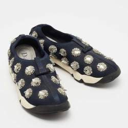 Pre Owned Dior Navy Blue Crystal Embellished Mesh Fusion Sneakers Size 38