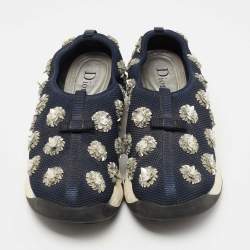 Pre Owned Dior Navy Blue Crystal Embellished Mesh Fusion Sneakers Size 38