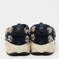 Pre Owned Dior Navy Blue Crystal Embellished Mesh Fusion Sneakers Size 38