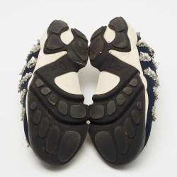 Pre Owned Dior Navy Blue Crystal Embellished Mesh Fusion Sneakers Size 38