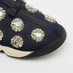 Pre Owned Dior Navy Blue Crystal Embellished Mesh Fusion Sneakers Size 38