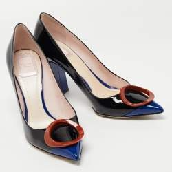 Dior Black/Blue Patent Leather Pointed Toe Pumps Size 39.5