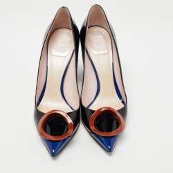 Dior Black/Blue Patent Leather Pointed Toe Pumps Size 39.5