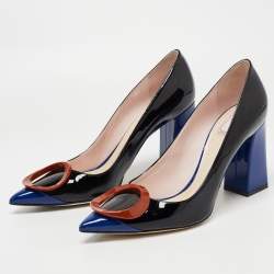 Dior Black/Blue Patent Leather Pointed Toe Pumps Size 39.5