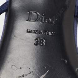 Dior Navy Blue Satin Crystal Embellished Star Flat Ankle Strap Sandals Size 38