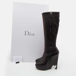 Pre Owned Christian Dior Black Leather Vision Knee Length Boots Size 41