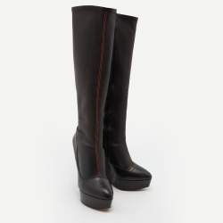 Pre Owned Christian Dior Black Leather Vision Knee Length Boots Size 41