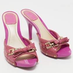 Dior Purple Patent Leather Bow Slide Sandals Size 39