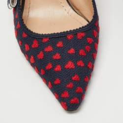 Dior Navy Blue/Red Canvas heart Jadior Slingback Pumps Size 37