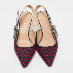 Dior Navy Blue/Red Canvas heart Jadior Slingback Pumps Size 37