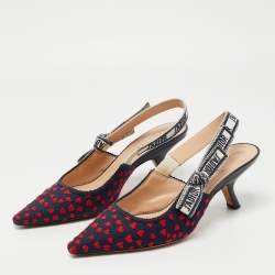 Dior Navy Blue/Red Canvas heart Jadior Slingback Pumps Size 37