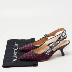 Dior Navy Blue/Red Canvas heart Jadior Slingback Pumps Size 37