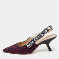 Dior Navy Blue/Red Canvas heart Jadior Slingback Pumps Size 37