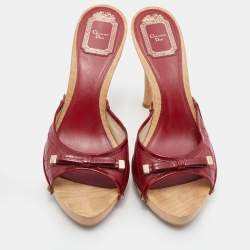 Dior Red Cannage Leather Wooden Platform Bow Clog Slide Sandals Size 39