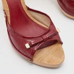 Dior Red Cannage Leather Wooden Platform Bow Clog Slide Sandals Size 39