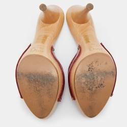 Dior Red Cannage Leather Wooden Platform Bow Clog Slide Sandals Size 39