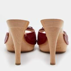 Dior Red Cannage Leather Wooden Platform Bow Clog Slide Sandals Size 39