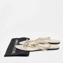 Dior Silver Leather Crystal Embellished Logo Thong Ankle Strap Flat Sandals Size 40.5
