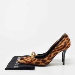 Pre Owned  Dior Brown Leopard Print Calfhair Dice Embellished Pumps Size 40.5