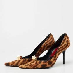 Pre Owned  Dior Brown Leopard Print Calfhair Dice Embellished Pumps Size 40.5