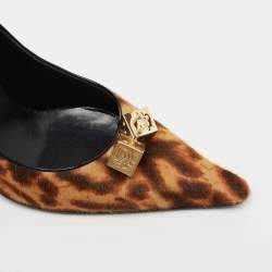 Pre Owned  Dior Brown Leopard Print Calfhair Dice Embellished Pumps Size 40.5