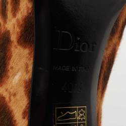 Pre Owned  Dior Brown Leopard Print Calfhair Dice Embellished Pumps Size 40.5