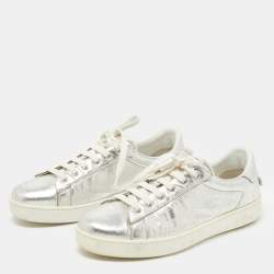Pre Owned Dior Silver Crinkled Leather Low Top Sneakers Size 39.5 