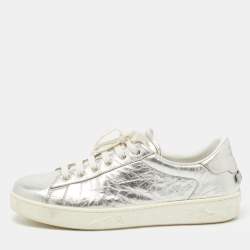 Pre Owned Dior Silver Crinkled Leather Low Top Sneakers Size 39.5 