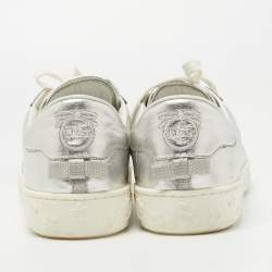 Pre Owned Dior Silver Crinkled Leather Low Top Sneakers Size 39.5 