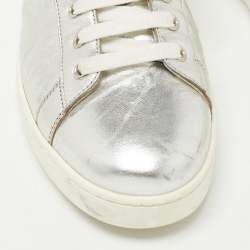 Pre Owned Dior Silver Crinkled Leather Low Top Sneakers Size 39.5 