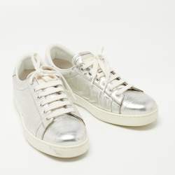 Pre Owned Dior Silver Crinkled Leather Low Top Sneakers Size 39.5 