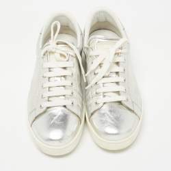 Pre Owned Dior Silver Crinkled Leather Low Top Sneakers Size 39.5 