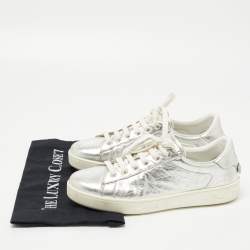 Pre Owned Dior Silver Crinkled Leather Low Top Sneakers Size 39.5 