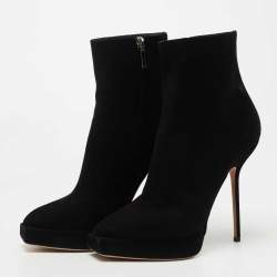 Dior Black Suede Square Platform Ankle Booties Size 40