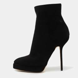 Dior Black Suede Square Platform Ankle Booties Size 40