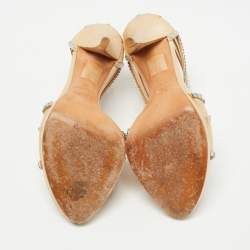 Pre Owned Dior Beige Satin Crystals Embellished Cut Out Sandals Size 38
