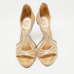 Pre Owned Dior Beige Satin Crystals Embellished Cut Out Sandals Size 38