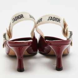 Dior Burgundy Patent Leather J'adior Slingback Pumps Size 36