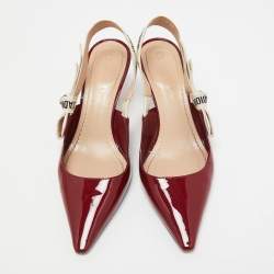 Dior Burgundy Patent Leather J'adior Slingback Pumps Size 36