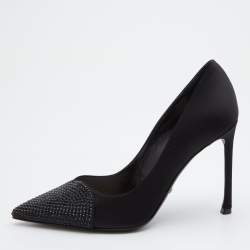 Dior Black Satin Songe Crystal Embellished Pointed Toe Pumps Size 37