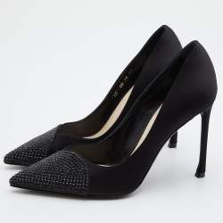 Dior Black Satin Songe Crystal Embellished Pointed Toe Pumps Size 37