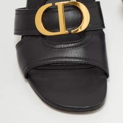 Dior Black Leather 30 Montaigne  Slide Size 37.5