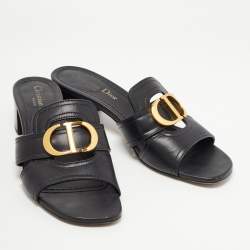 Dior Black Leather 30 Montaigne  Slide Size 37.5