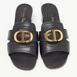 Dior Black Leather 30 Montaigne  Slide Size 37.5