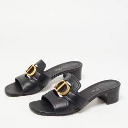Dior Black Leather 30 Montaigne  Slide Size 37.5